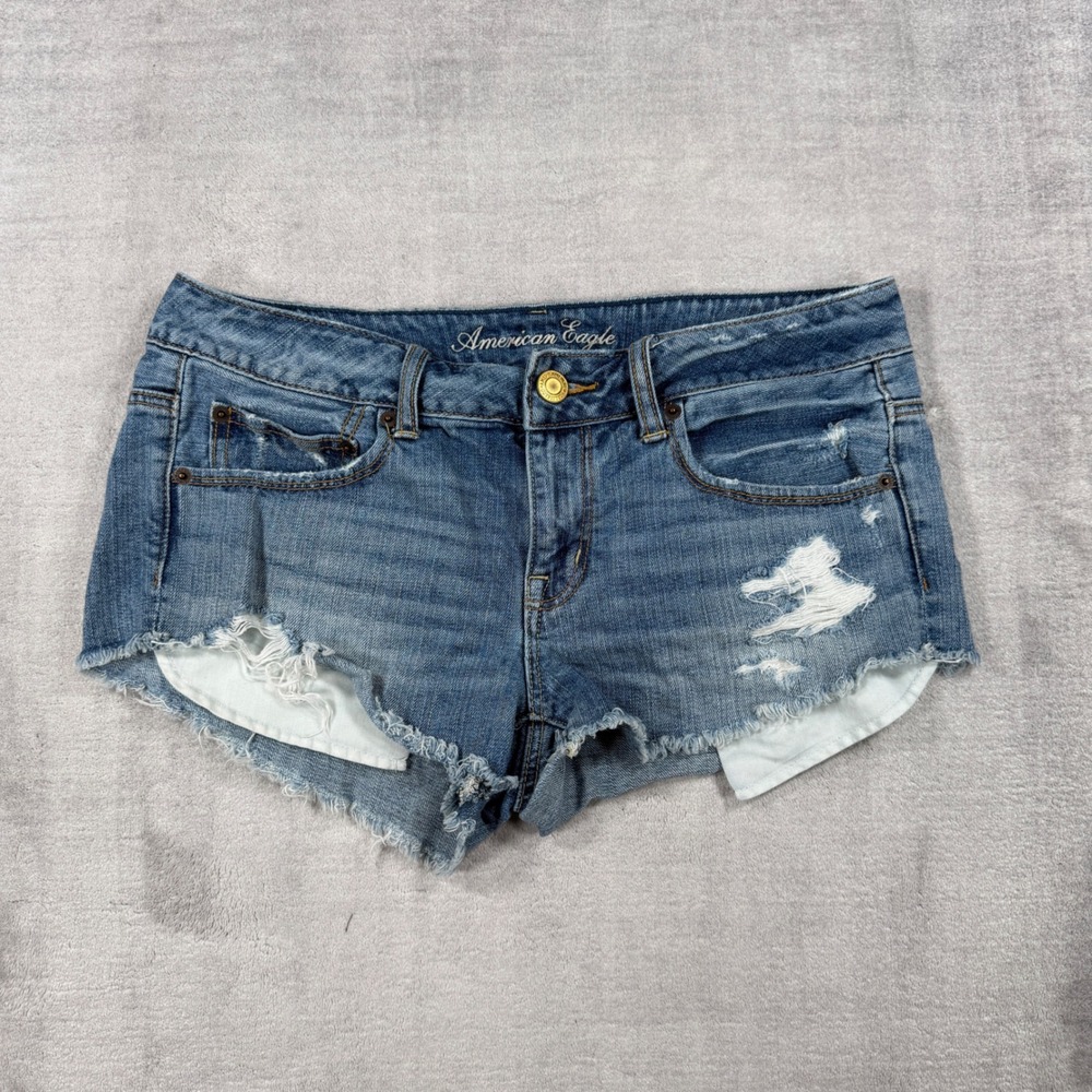 American Eagle Shorts Womens 8 Blue Distressed Cut Off Low Rise Shortie Bootie